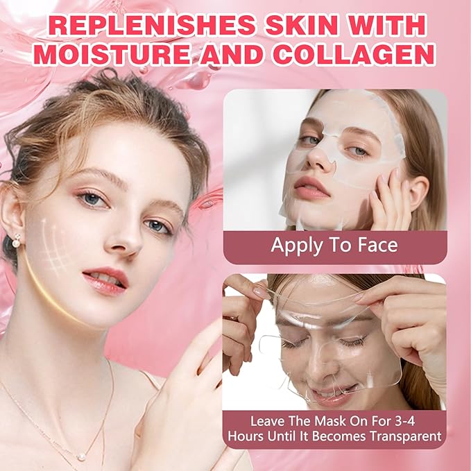 Collagen Face Mask Overnight, Collagen Deep Hydrating Mask, Korean Anti Wrinkle Lifting Face Mask, Original Collagen Hydrogel Sleeping Mask, Elasticity Improvement, Creating Glass Skin (4 Pack)