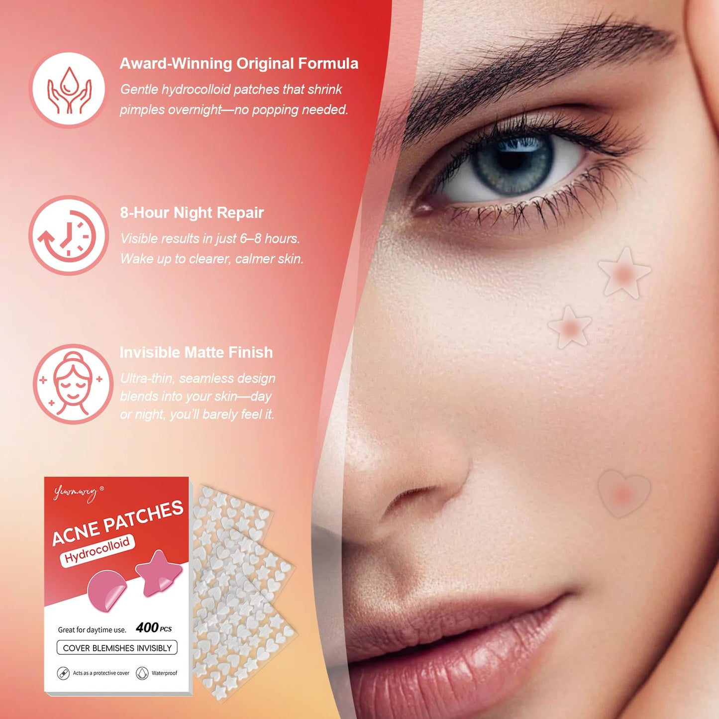 Clear Pimple Patches for Face 3 Size 400 Counts, Hydrocolloid Cute Star Acne Patches for Covering Zits and Blemishes, Zit Patches Spot Stickers Salicylic Acid,Tea Tree Oil, Pimple Popper Tool Kit