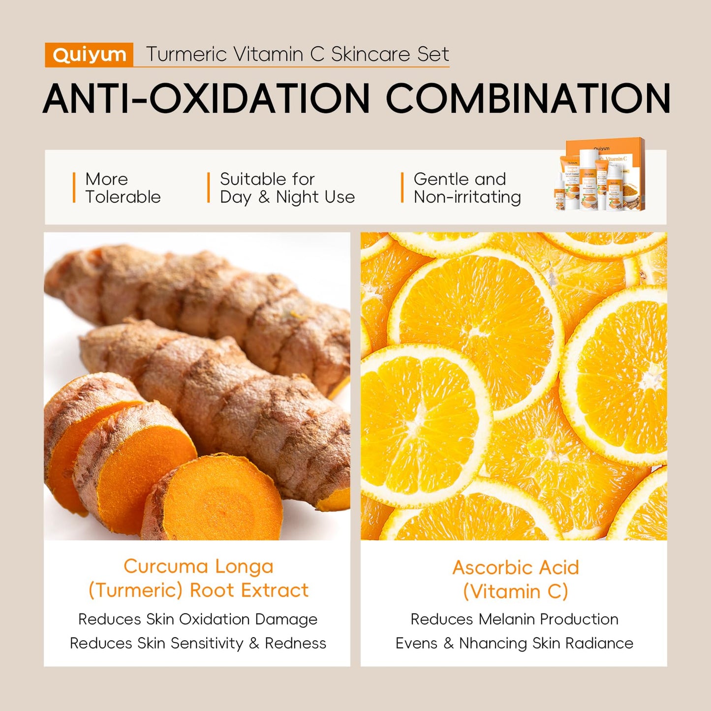 Skin Care Set, Turmeric Vitamin C Skincare Kits 5PCS - Beauty Skin Care for Women, Facial Skin Care Routine Set Kit, Dark Spot Remover for Face, Reduce Acne, for Oily Skin