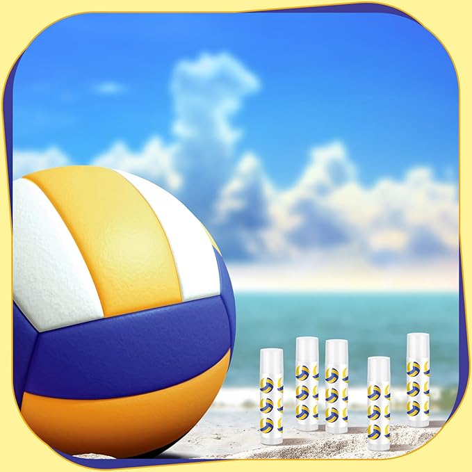 24 Pcs Volleyball Lip Balm Volleyball (Blue,white,yellow)