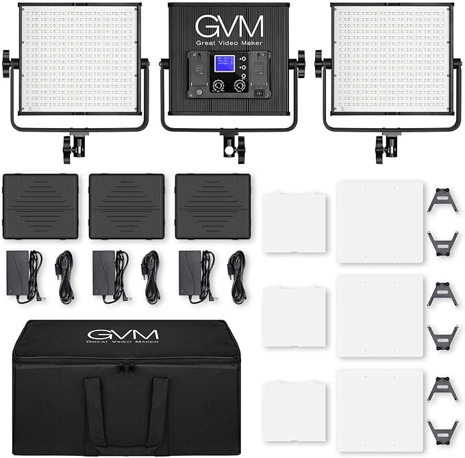 GVM RGB Video Lights with APP Control, 50W Full Color Studio Video Lighting Kit, Led Video Lights for YouTube Photography Lighting, 3 Packs Led Light Panel, Aluminum Alloy Shell, 3200K-5600K