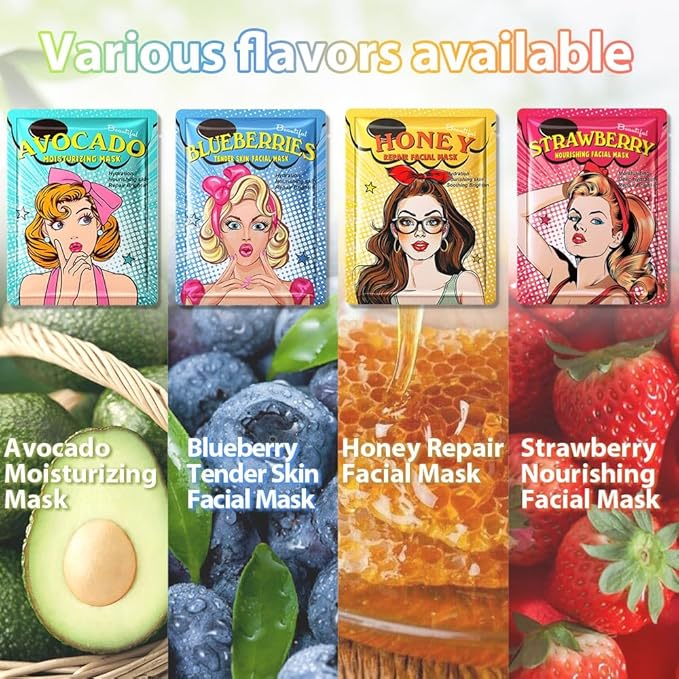 Girl Character Sheet Masks, Spa Party Facial Mask Skincare Set, Sheet Masks Skin Care, Moisturize Brighten Soothe for All Skin Types, Christmas Birthday Gifts for Women Men Girls, (8Pcs)