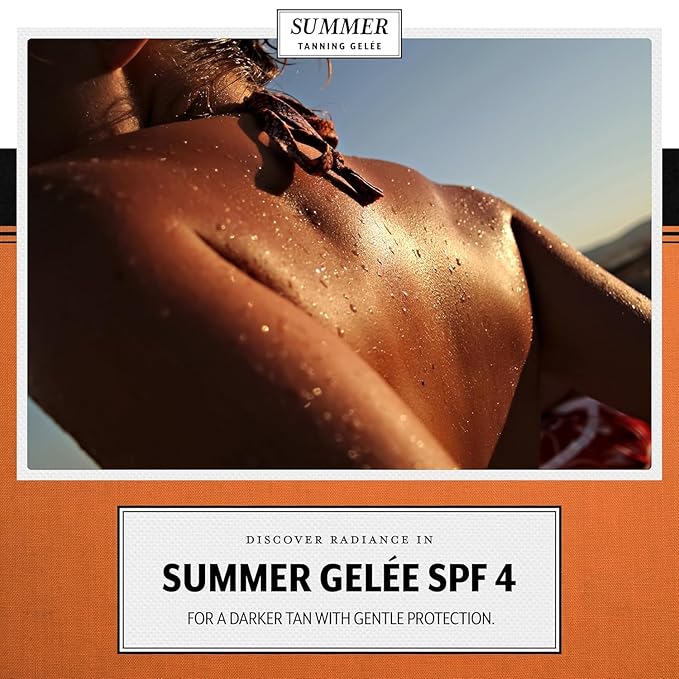 Summer Gelée Tanning Lotion Gel Outdoor, USA MADE, SPF 4, Hydrating Tanning Gel, Moisturizing Tanning Oil, Quick Absorb, Faster Darker Tan Accelerator, Broad Spectrum, Sun UVA/UVB Protection, 3.12 OZ
