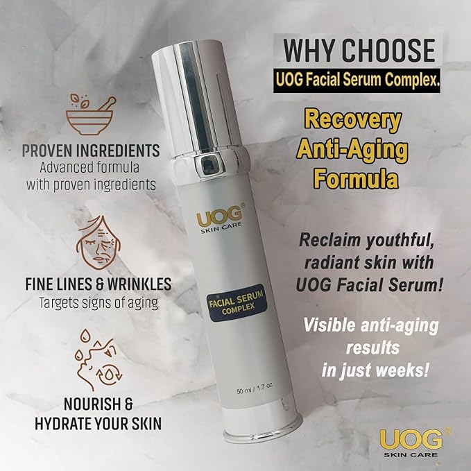 UOG (United One) Eyelash Adhesive Glue Face Serum Complex – Hydrating & Firming Face Serum| Lifts, Tightens & Improves Skin Texture | Reduces Fine Lines & Wrinkles for Neck & Jawline | 30ml/1.0oz