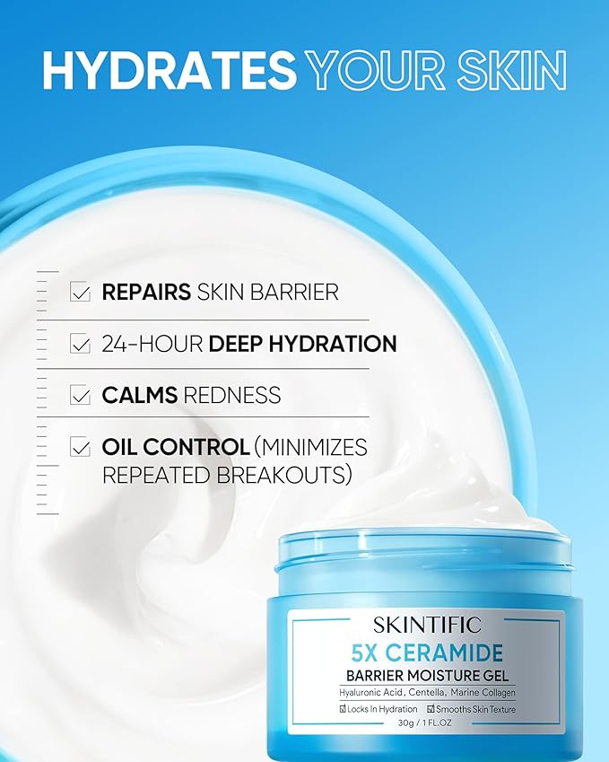5X Ceramides Moisture Barrier Cream, Hydrating Skin Barrier Repair Face Moisturizer for All Skin Types with Hyaluronic Acid & Centella, Daily Moisturizer, Non-Comedogenic