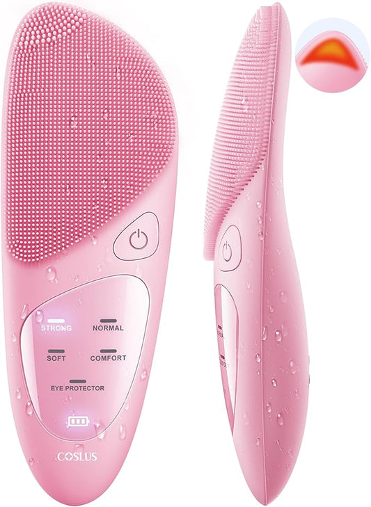 COSLUS Facial Cleansing Brush Silicone Face Scrubber: Waterproof Rechargeable Face Wash Brush, 4 Cleansing Modes, Electric Face Exfoliator for Men Women Cleaning, Exfoliating, Massaging