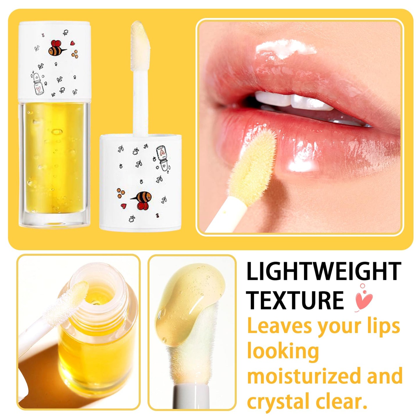 2PCS Honey Lip Balm and Lip Oil Set, Hydrating Overnight Propolis Lip Care Sleeping Mask, Moisturizing Lip Glow Oil Long-lasting Plumping Bee Lip Balm Gloss Stain Gifts Set for Women