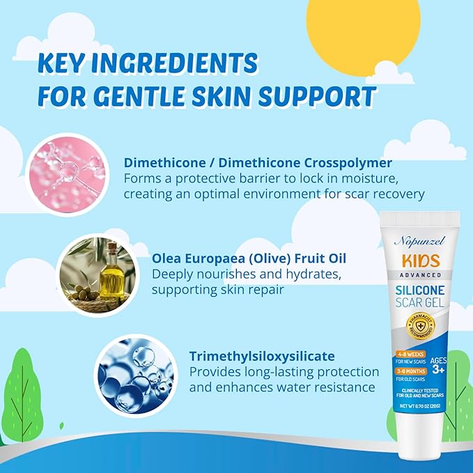 Kids Silicone Scar Gel: Silicone Gel for Scars - Reduces the Appearance of Old and New Scars - Advanced Scar Gel for Face - Body - Scratches - Injuries - Scalds - Burns - Surgery - Kid Friendly - 20g