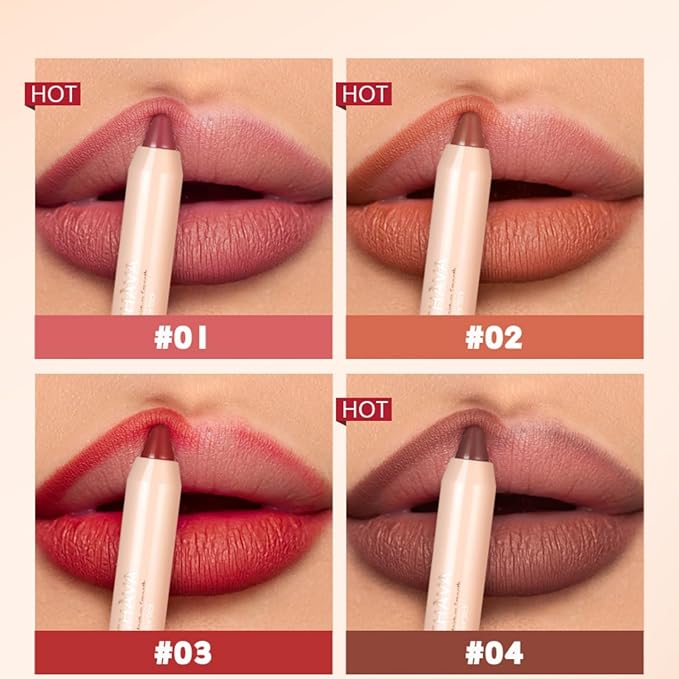 8 Colors High Pigmented Smooth Matte Lip Liner Pencil, Waterproof Velvet Lipstick Pen, Professional Lip Liner for Girls and Women (02)