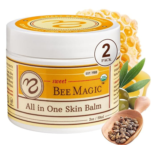 Sweet Bee Naturals - All-in-One Skin Balm & Ointment for Face & Body, Multipurpose Moisturizer for Dry Skin, Burns, & Irritation, Bee Magic Skin Care Essentials -2 Jars (2oz Each,4oz Total)