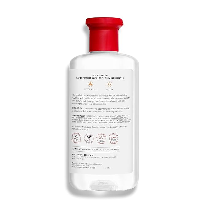 Thayers 2% AHA Exfoliating Toner with Glycolic Acid, Lactic Acid and Witch Hazel, Smoothing and Pore Refining Skin Care for All Skin Types, 12 Fl Oz