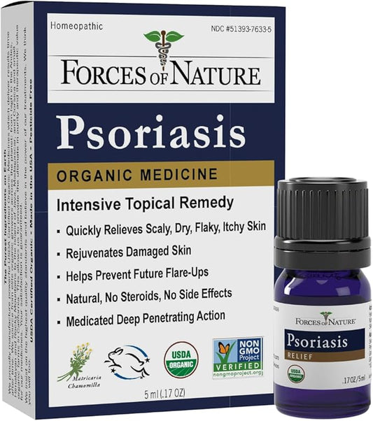 Forces of Nature Natural, Organic Psoriasis Maximum Strength Multi-Symptom Relief for Redness, Flaky, Itch or Dry Skin, Reduce Flare-ups on Skin and Scalp with Essential Oils, Non-GMO, 0.17 Fl Oz