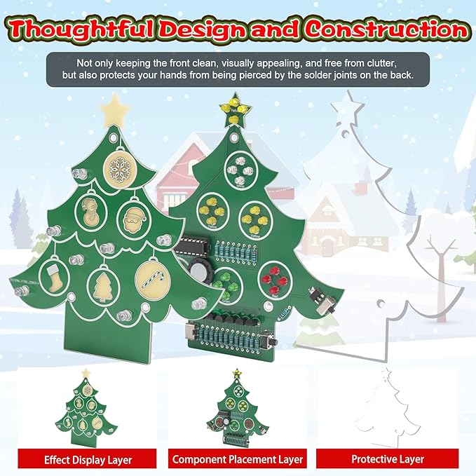 ICSTATION Christmas Tree Soldering Kit, Musical Christmas Tree Soldering Project With 3 Light Modes Colorful Christmas Elements Xmas Tree DIY Electronic Kit for Learning Education Desktop Decoration