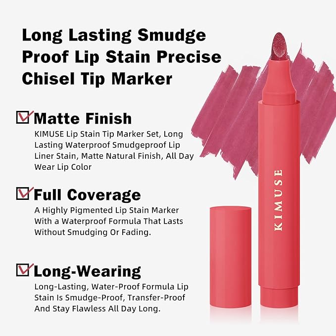 KIMUSE Lip Stain Tip Marker Set, Long Lasting Long