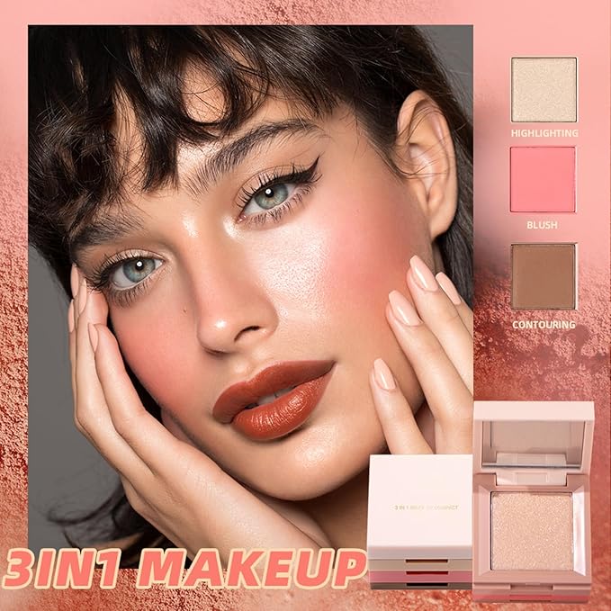 3 in 1 Highlighter Contour Blush Makeup Palette,
