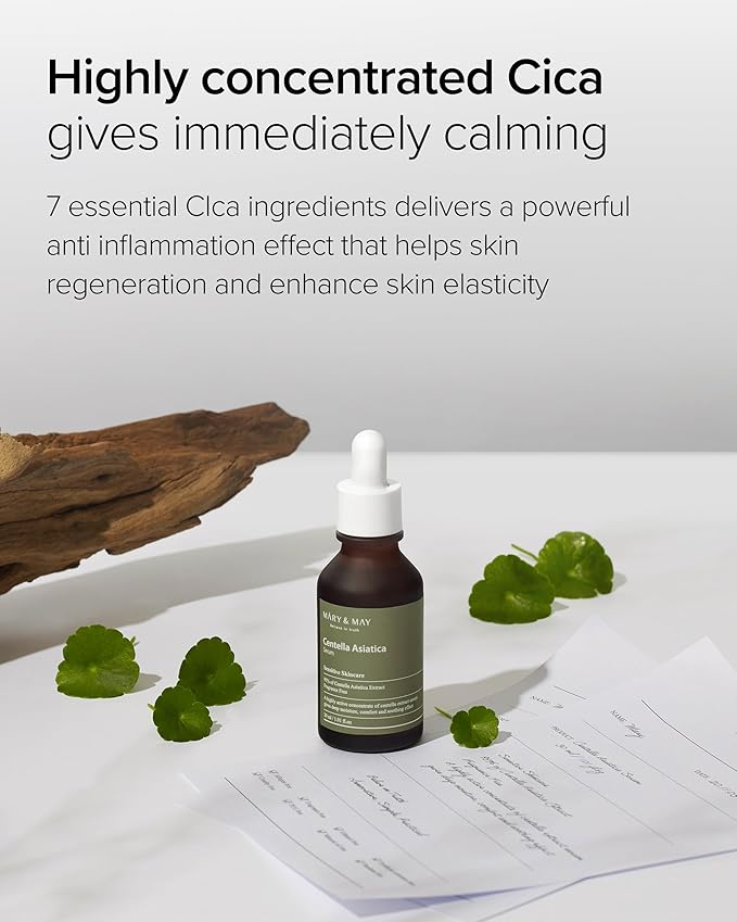 Mary&May Centella Asiatica Serum - 95% of Cica Extracxt for Instant Skin Soothing, Regeneration, and Elasticity Improvement - Korean Face Serum, Fragrance-Free, 1.01 fl.oz.