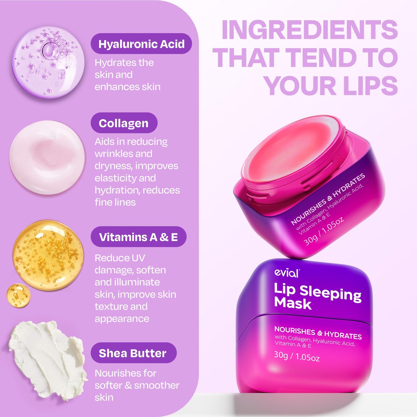 Lip Mask Overnight 30g - Day & Night Lips Balm Hydrating to Soothe Very Dry Lips - Moisturizing Lip Sleeping Mask for Women and Men with Hyaluronic Acid - Bálsamo Hidratante de Labios Care