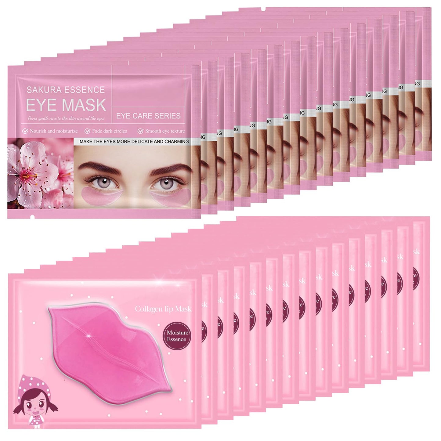Felico 30 Pairs Lip Mask Under Eye Masks Patches, Crystal Collagen Hydrating Moisturizing Smoothing Lips Gel Pads for Puffy Eyes Bags,Dark Circles,Puffiness,Fine Lines,Wrinkles,Anti-Aging Sakura