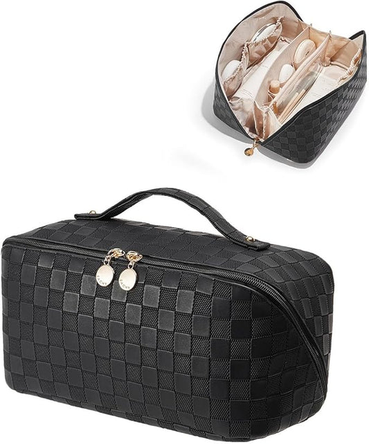 EACHY Travel Makeup Bag,Large Capacity Cosmetic Bags for Women,Waterproof Portable Pouch Open Flat Toiletry Bag Pattern Makeup Bag