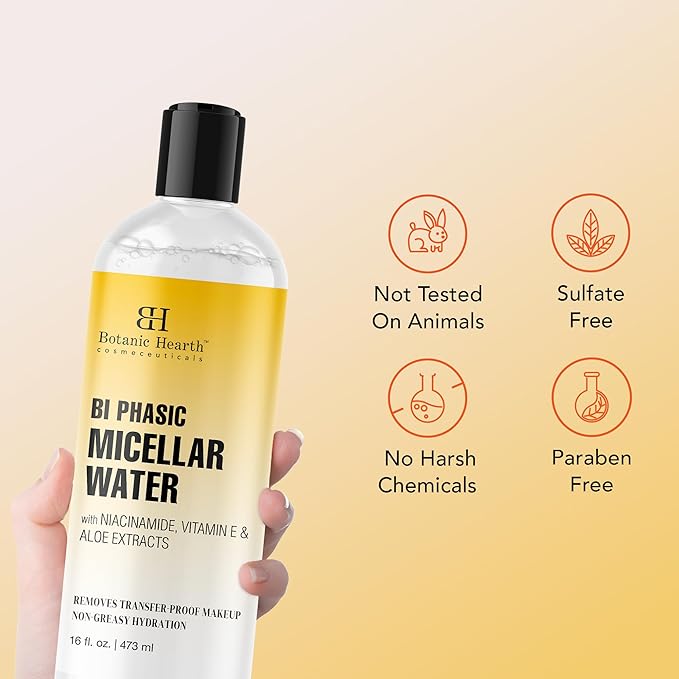 Botanic Hearth Bi|Phasic Micellar Water 16 Fl Oz | Gently Cleanses, Makeup Remover With Dual|Phase Formula, Suitable For All Skin Types