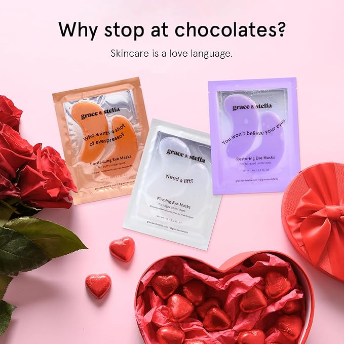 grace & stella Peptide Under Eye Patches with Niacinamide & Rice Extract - Firming Eye Masks for Dark Circles and Puffiness - Gel Mask for Firmer-Looking Skin - Vegan, Cruelty-Free (White, 6 Pairs)