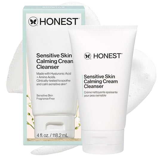 Honest Beauty Sensitive Skin Calming Cream Cleanser | Gently Cleanses, Hydrates, + Calms Skin | Hypoallergenic, Fragrance Free, Vegan | 4 fl oz