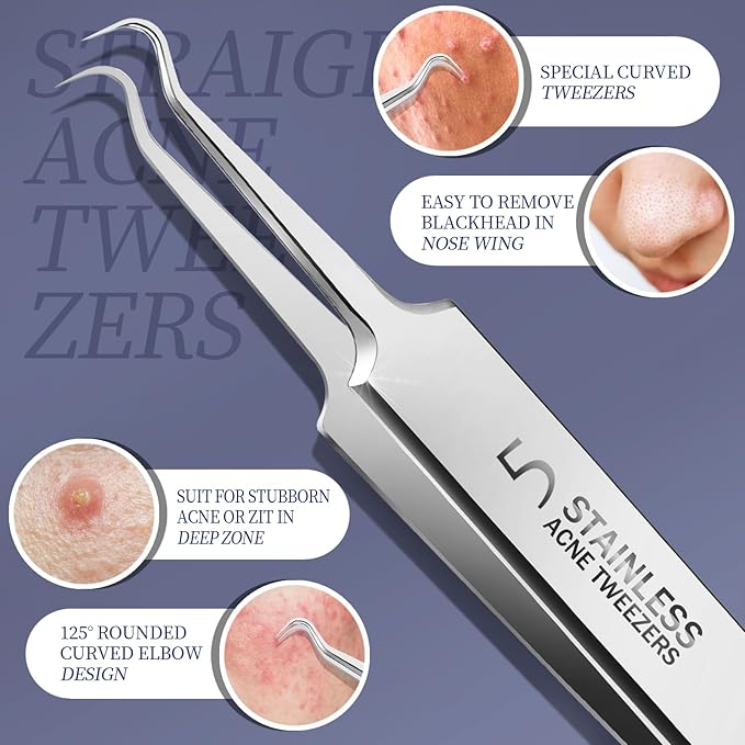 Teenitor Blackhead Remover Tools, Pimple Popper Tool Kit, Ingrown Hair Tweezers, Blackhead Extractor Pimple Extractor Ingrown Hair Removal Kit, Black Head Remover for Face