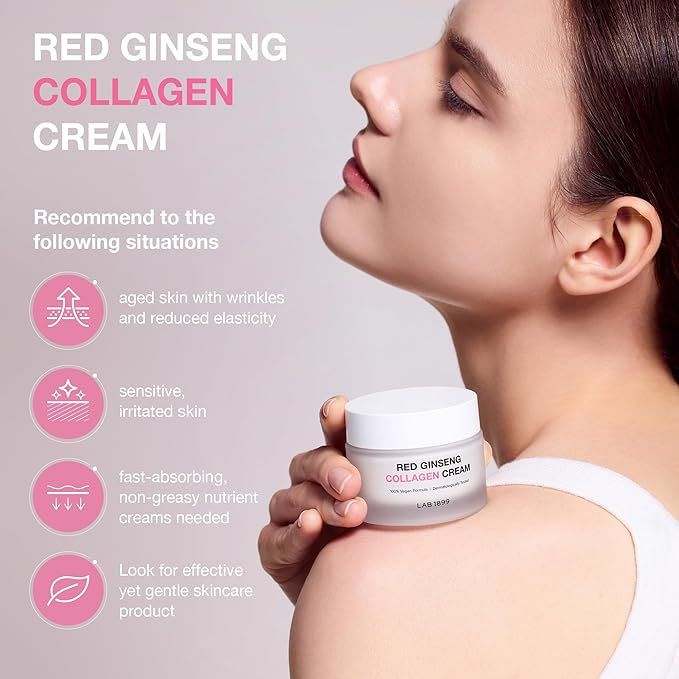 Donginbi LAB 1899 Red Ginseng Collagen Cream - Vegan Firming Cream for Loose Skin, Face Moisturizer for Dry Skin, Korean Red Ginseng, Korean Skin Care Gifts for Women, 1.69 floz