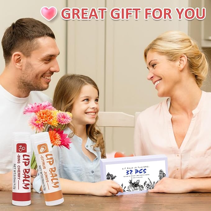 32 Pack Lip Balm, Natural Lip