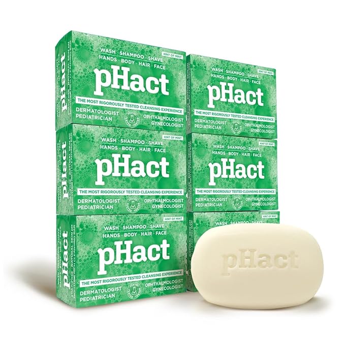 ANDREW LESSMAN pHact Moisture-Rich, Soap-Free Cleansing Bar Hint of Mint. Natural Skin pH. All Skin Types - Even Sensitive Skin. Hypoallergenic. Dermatologist Tested. 6 Pack 4.25 oz each
