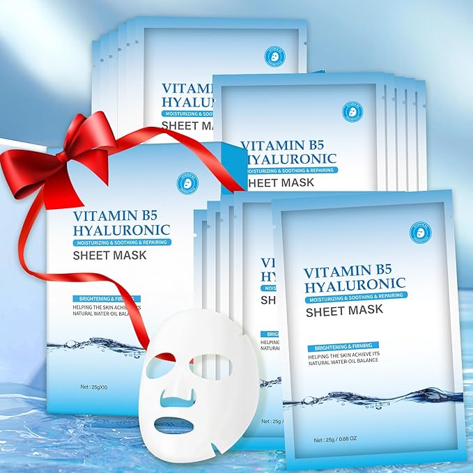 Moisturizing Face Mask Hydrating Face Mask Skin Care Facial Masks Sheets Hyaluronic Acid Sheet Pack With Vitamin B5 Sheet Masks for Women Face Masks Beauty Sheet Masks Hydration 10 Packs