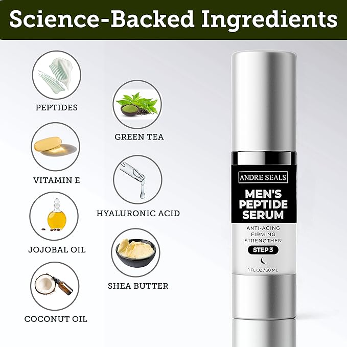 Face Serum for Men - Anti-Aging, Wrinkle Reduction & Collagen Boost with Multi-Peptide, Hyaluronic Acid, Green Tea & Vitamin E | Mens Skincare | 1oz | Night Time Face Serum