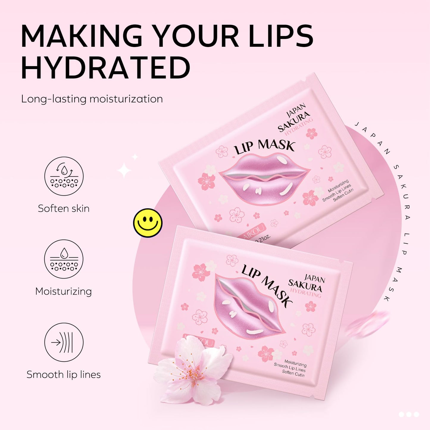 AKARY Sakura 5 Pieces Hydrating Lip Mask, Lip Sleep Mask Collagen Crystal Lip Care Gel Pads For Moisturizing, Minimize Fine Lines, Remove Dead Skin, Anti Chapped Pads Lip Mask (5)