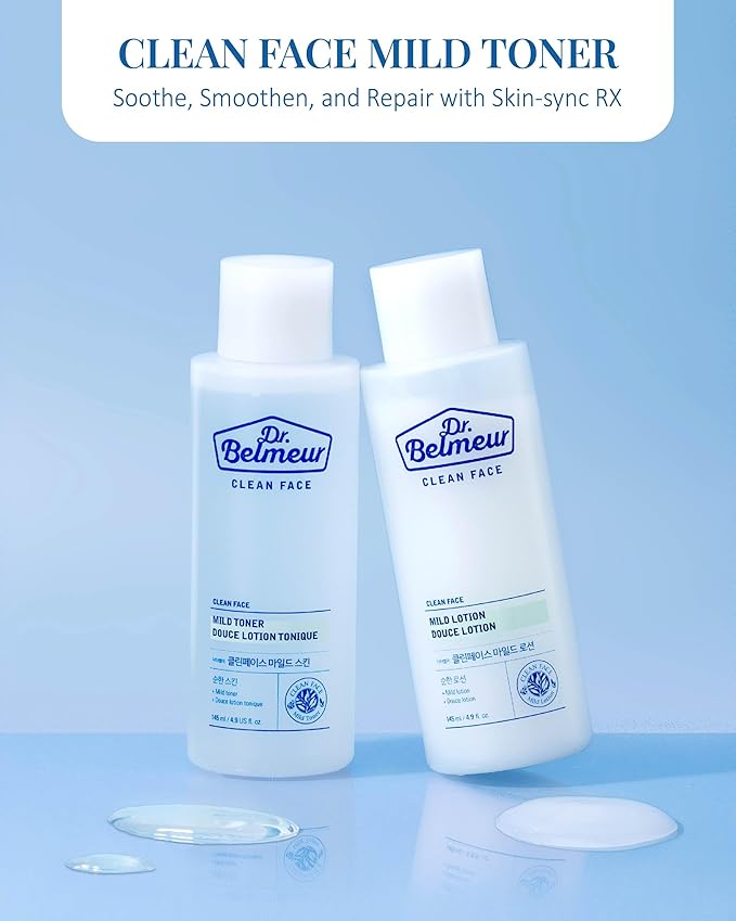 Clean Face Mild Toner (4.9fl oz) - Soothing & Refreshing for Sensitive Skin. Korean Skin Care. Panthenol, Mint, Sage, Phytosphingosine.