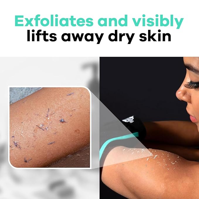 Dermasuri Deep Exfoliating Glove – Korean Exfoliating Body Scrubber for Shower, Buffs Dry & Dead Skin, Keratosis Pilaris Treatment, Body Scrub, Skin Exfoliator for Men & Women, Reusable Teal Mitt