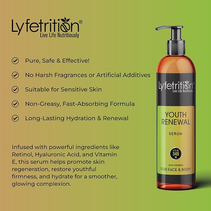 Youth Renewal Serum (Skin and Face Formula) | 12 fl oz Large Bottle | With Aloe and Retinol