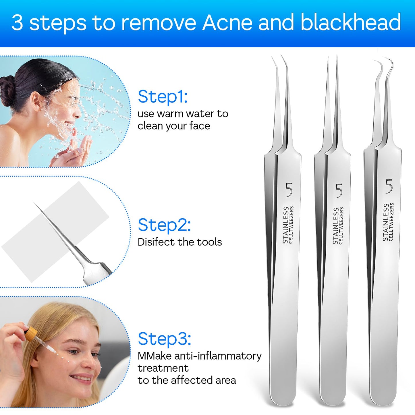 4 Pcs Blackhead Remover Tools Pimple Popper Tool Kit Comedones Extractor Acne Removal Kit for Blemish Black Head Remover for face Risk Free Treatment for Whitehead Popping (Silver Purple)
