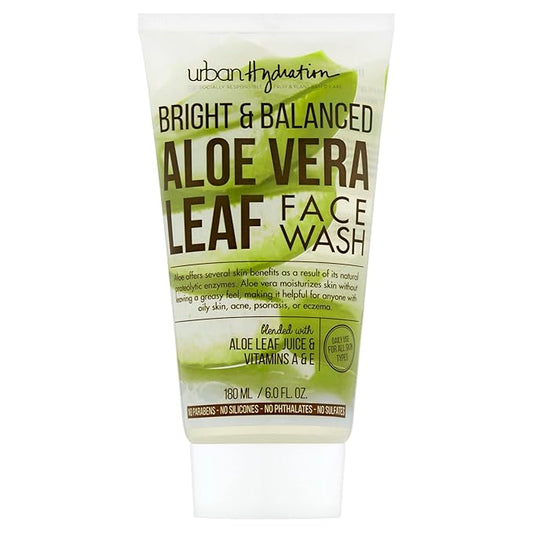 Urban Hydration Bright & Balanced Aloe Vera Leaf Face Wash | Gentle, Hydrates, Detoxes, Helps with Acne, Benefits For All Skin Types, Leaves Skin Moisturized and Smooth | 6 Fl Ounce