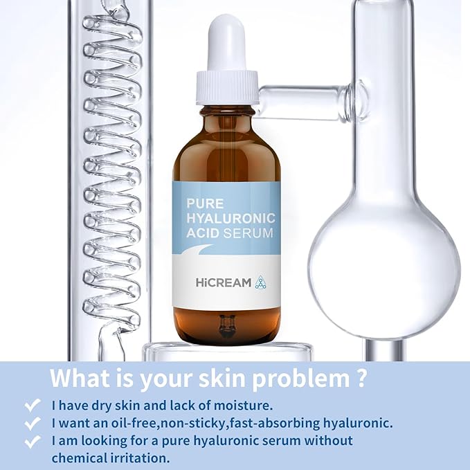 Hyaluronic Acid Serum for Face, Brightening Serum - Even Skin Tone, 100% Pure Anti Aging, Intense Hydration Moisture Non greasy Paraben Free, Water-based Skincare for Face (2 Oz)