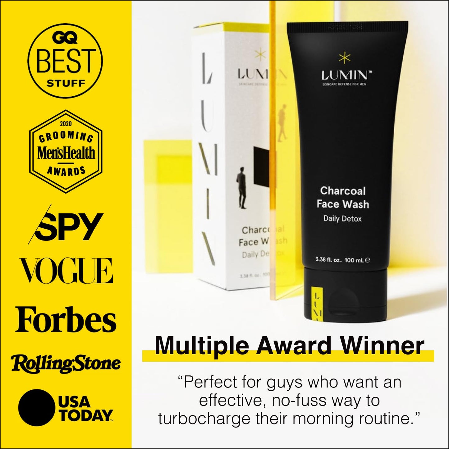 Lumin Charcoal Face Wash for Men Skincare - Daily Detox, Hydrating Face Cleanser, Removes Impurities, Exfoliates, Unclogs Pores, Controls Oil, Soothes Irritation, All Skin Types, 1 Pack