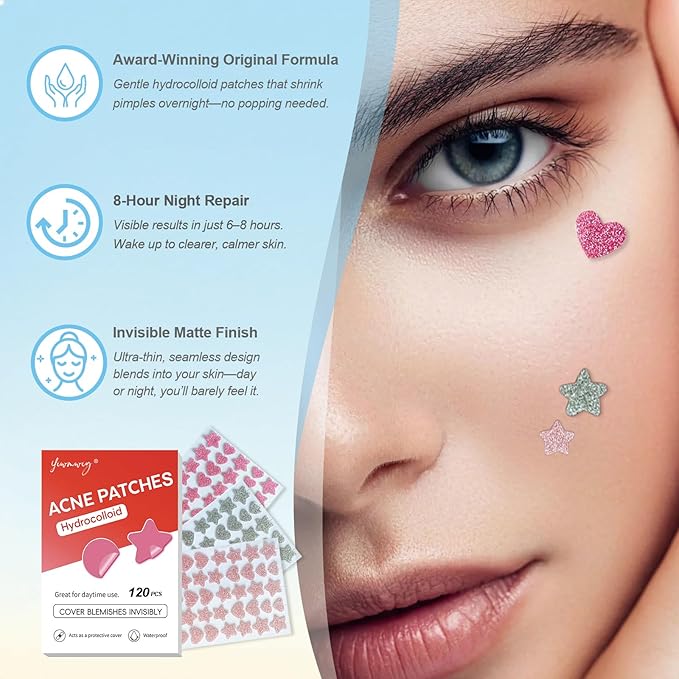 Star Pimple Patches for Face (120 Counts) Festival Beauty Party, Hydrocolloid Cute Acne Patches Cover Zits Blemishes, Zit Patches Spot Stickers Acid, Zit Patches Pads for Skin Care