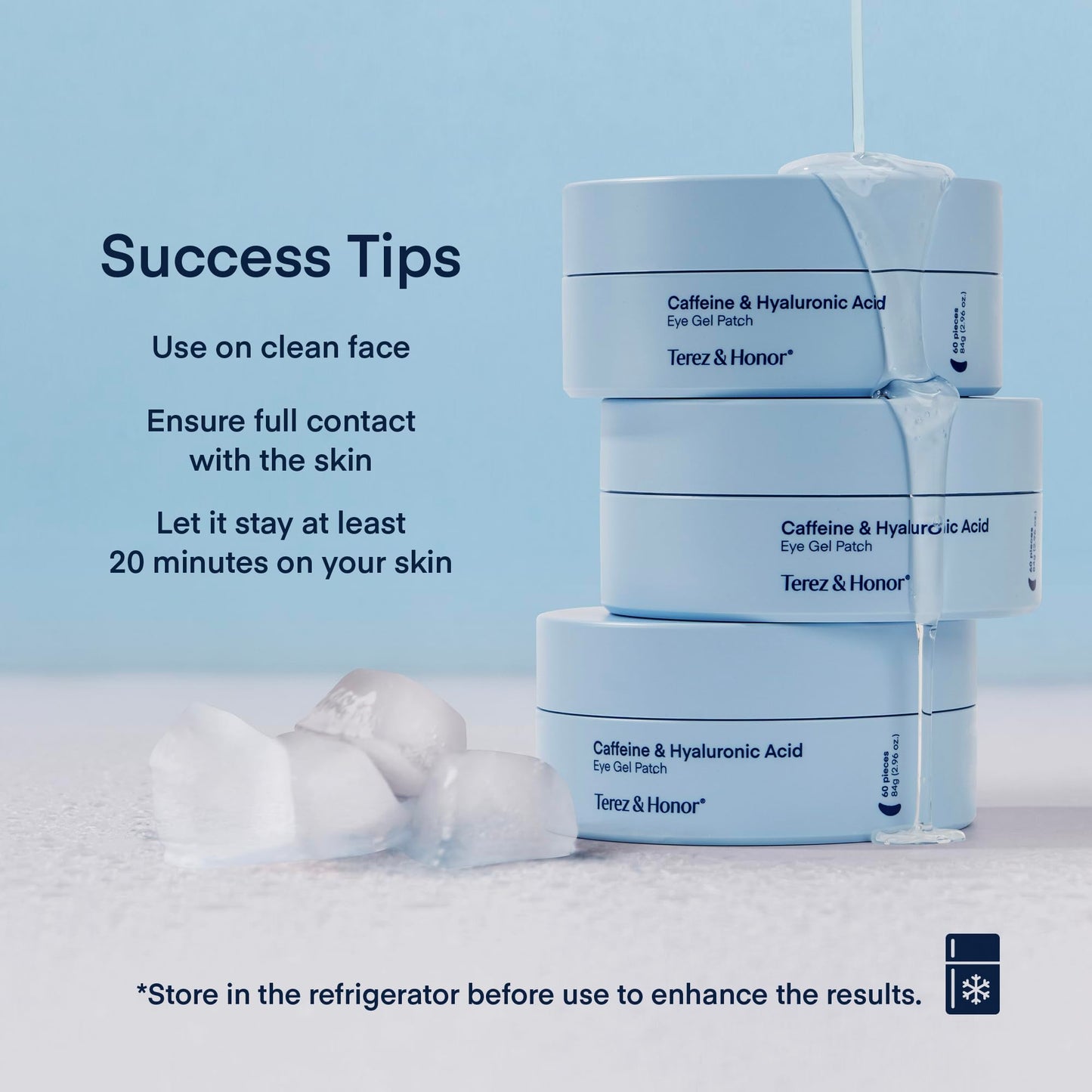 TEREZ & HONOR Under Eye Patches for Dark Circles - 60 Korean Hydrogel Masks for Puffiness, Bags with Caffeine, Hyaluronic Acid, Niacinamide - Undereye Brightening, Hydrating, Anti-Wrinkle & Cooling