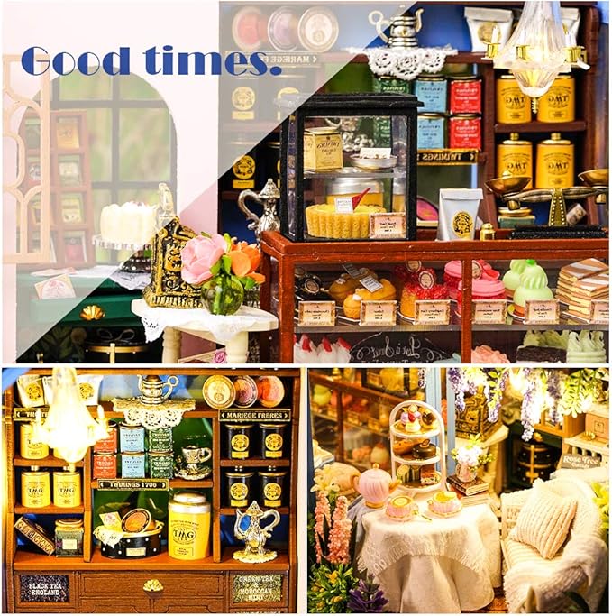 CUTEBEE Dollhouse Miniature House with Furniture, DIY Dollhouse Kit with Dust Proof, Music Movement, 1:24 Scale Creative Room for Gift for Family and Friends (Rose Garden Tea House)