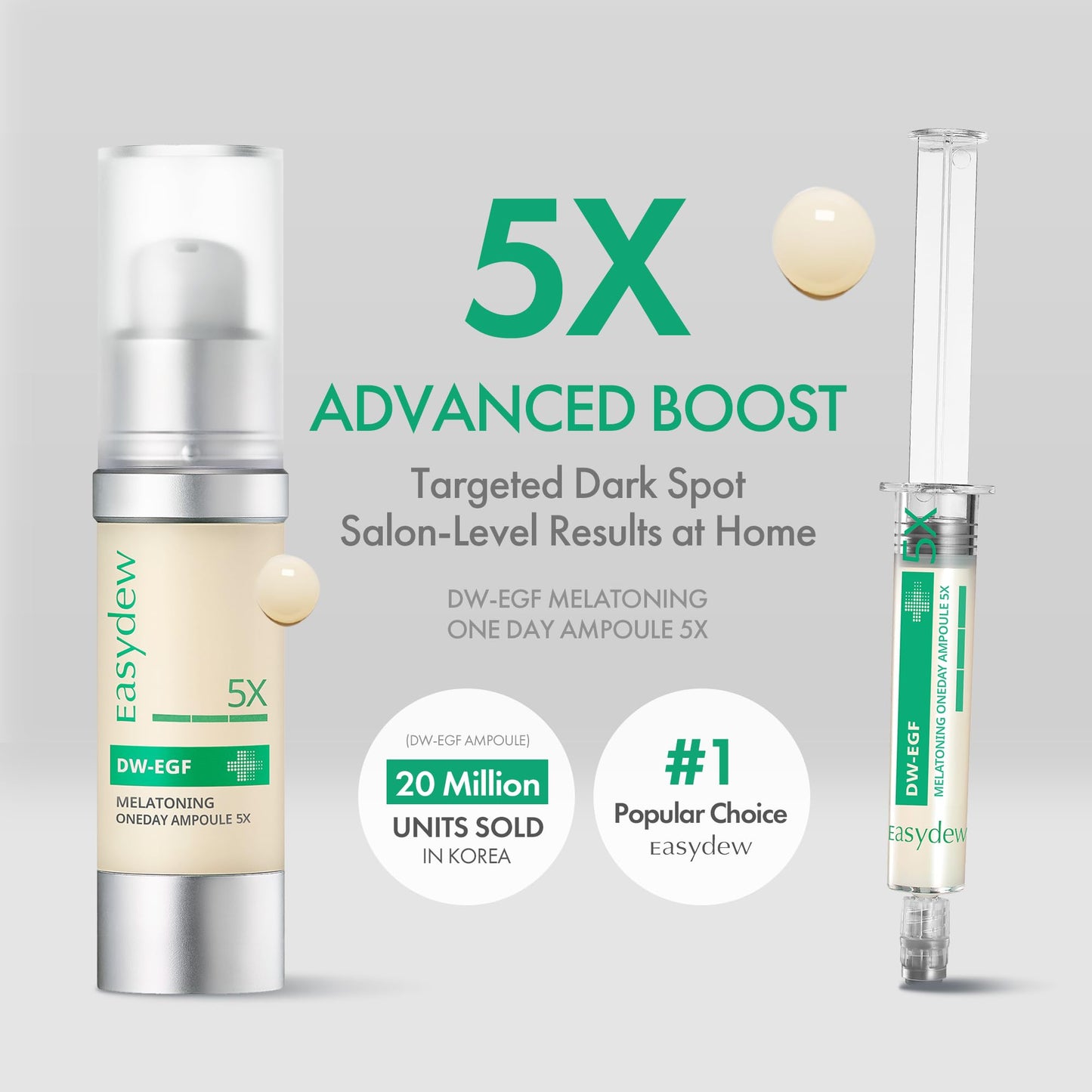 Easydew DW-EGF Melatoning Ampoule 5X - Hydrating Dark Spot Serum with Niacinamide & Glutathione for Uneven Patches - Fast Absorbing Day & Night Ampoule Korean Skin Care (Bottle 1.01 fl oz, EGF 5X)