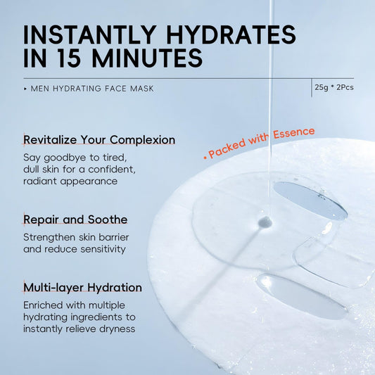 Skin Care for Men Hydrate, Anti-Aging Mens Facial Care Kit - Daily Men’s Skin Care Kit for Sensitive Skin & Dryness Protection | Mens Christmas Gifts Stocking Stuffers for Boyfriend Dad Husband 6Pcs