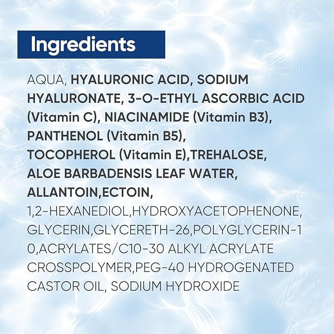 Hyaluronic Acid Serum for Face with Vitamin B5, C, E & Niacinamide, Hydrating & Plumping Face Serum for Sensitive Skin, Fragrance-Free 8.45 Fl Oz