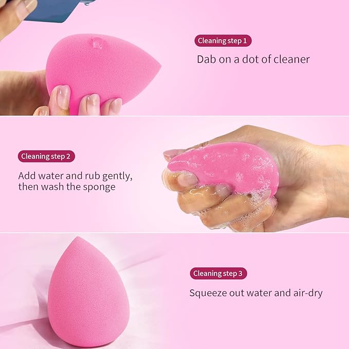 BEAKEY Latex-Free Blender Makeup Sponge for Blending, Pink Makeup Sponge Set, Soft Beauty Sponge, for Flawless Application of Liquid, Cream, and Powder Cosmetics