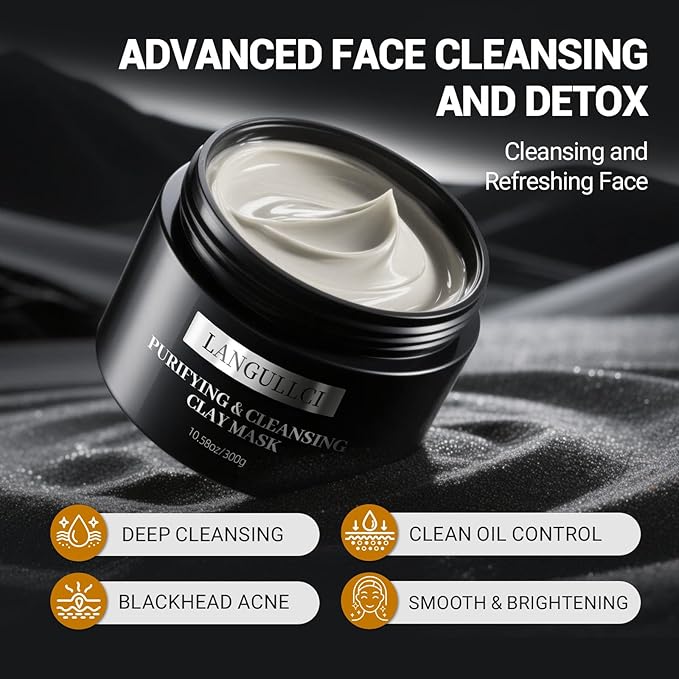 Purifying Kaolin Face Mask - Blackhead Remover and Oil Control for Sensitive/Oily/Dry Skin | Deep Recovery Clay Facial Mask with Bentonite | Detox Scrub and Pore Cleaner, 10.5oz/300g