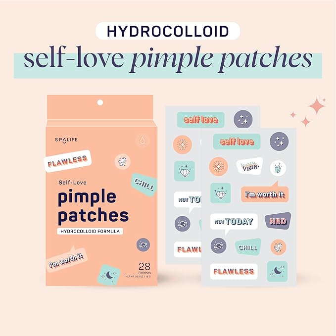 SpaLife Beauty Self-Love Pimple Patches – Hydrocolloid Formula for Acne, Spots, Redness, and Oiliness – 28 Assorted Patches – Acne Patches – Spot Treatment – Hydrocolloid Patches – Zit Patches