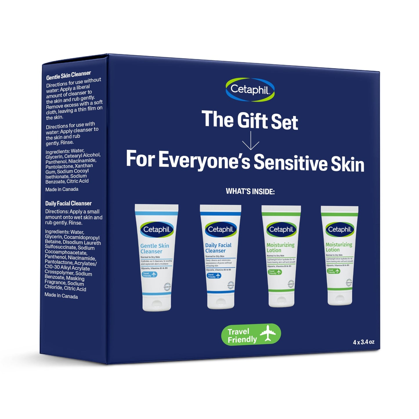 CETAPHIL Skincare Gift Set & Travel Companion for Sensitive Skin | Gentle Skin Cleanser, Daily Facial Cleanser, 2 x Moisturizing Lotion | TSA Approved | Dermatologist Recommended Brand